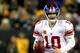 GREEN BAY, WI - JANUARY 15: Eli Manning #10 of the New York Giants looks to pass against the Green Bay Packers during their NFC Divisional playoff game at Lambeau Field on January 15, 2012 in Green Bay, Wisconsin. (Photo by Jamie Squire/Getty Images)