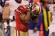 SAN FRANCISCO, CA - JANUARY 22: Kyle Williams #10 of the San Francisco 49ers reacts after fumbling the ball in overtime of the NFC Championship Game against the New York Giants at Candlestick Park on January 22, 2012 in San Francisco, California. The Giants beat the 49ers 20-17 in overtime. (Photo by Ezra Shaw/Getty Images)