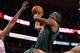 BOSTON, MA - JANUARY 16: Paul Pierce #34 of the Boston Celtics tries to take a shot as Nazr Mohammed #8 of the Oklahoma City Thunder defends on January 16, 2012 at TD Garden in Boston, Massachusetts. NOTE TO USER: User expressly acknowledges and agrees that, by downloading and or using this photograph, User is consenting to the terms and conditions of the Getty Images License Agreement. (Photo by Elsa/Getty Images)