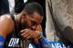 ATLANTA, GA - APRIL 28: Dwight Howard #12 of the Orlando Magic sits on the bench during a timeout before the final seconds against the Atlanta Hawks during Game Six of the Eastern Conference Quarterfinals in the 2011 NBA Playoffs at Philips Arena on April 28, 2011 in Atlanta, Georgia. NOTE TO USER: User expressly acknowledges and agrees that, by downloading and or using this photograph, User is consenting to the terms and conditions of the Getty Images License Agreement. (Photo by Kevin C. Cox/Getty Images)