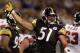 PITTSBURGH, PA - AUGUST 27: James Farrior #51 of the Pittsburgh Steelers makes a defensive call against the Atlanta Falcons during a pre-season game on August 27, 2011 at Heinz Field in Pittsburgh, Pennsylvania. (Photo by Justin K. Aller/Getty Images)