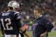 FOXBORO, MA - NOVEMBER 6: Bill Belichick and Tom Brady #12 of the New England Patriots talk during a time out against the New York Giants in the fourth quarter on November 6, 2011 in Foxboro, Massachusetts. The Giants won 24-20. (Photo by Jim Rogash/Getty Images)