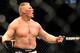 LAS VEGAS - JULY 11: Brock Lesnar reacts after knocking out Frank Mir during their heavyweight title bout during UFC 100 on July 11, 2009 in Las Vegas, Nevada. (Photo by Jon Kopaloff/Getty Images)