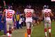 SAN FRANCISCO, CA - JANUARY 22: (L-R) Mario Manningham #82, Hakeem Nicks #88 and Victor Cruz #80 of the New York Giants walk back ot the sideline in the fourth quarter after Manningham scored a 17-yard touchdown against the af during the NFC Championship Game at Candlestick Park on January 22, 2012 in San Francisco, California. (Photo by Doug Pensinger/Getty Images)