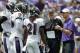 BALTIMORE, MD - AUGUST 06: Baltimore Ravens head coach John Harbaugh (R) and defensive coordinator Chuck Pagano (C) talk with the defense during training camp at M&T Bank Stadium on August 6, 2011 in Baltimore, Maryland. (Photo by Rob Carr/Getty Images)