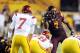 TEMPE, AZ - SEPTEMBER 24: Vontaze Burfict #7 of the Arizona State Sun Devils points and yells at quarterback Matt Barkley #7 of the University of Southern California Trojans just prior to a play at Sun Devil Stadium on September 24, 2011 in Tempe, Arizona. (Photo by Norm Hall/Getty Images)