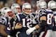 FOXBORO, MA - JANUARY 22: Tom Brady #12 of the New England Patriots celebrates with his teammates after scoring a touchdown in the fourth quarter against the Baltimore Ravens during their AFC Championship Game at Gillette Stadium on January 22, 2012 in Foxboro, Massachusetts. (Photo by Jim Rogash/Getty Images)