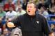 HARTFORD, CT - JANUARY 9: Bob Huggins of the West Virginia Mountaineers reacts to an official's call during a game with the Connecticut Huskies in the second half at the XL Center on January 9, 2012 in Hartford, Connecticut. (Photo by Jim Rogash/Getty Images)