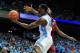 CHAPEL HILL, NC - JANUARY 26: Harrison Barnes #40 of the North Carolina Tar Heels beats C.J. Leslie #5 of the North Carolina State Wolfpack on a drive to the basket during play at the Dean Smith Center on January 26, 2012 in Chapel Hill, North Carolina. North Carolina won 74-55. (Photo by Grant Halverson/Getty Images)