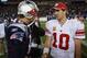 FOXBORO, MA - NOVEMBER 6: Tom Brady #12 of the New England Patriots congratulates Eli Manning #10 of the New York Giants after the New York Giants 24-20 win on November 6, 2011 in Foxboro, Massachusetts. (Photo by Jim Rogash/Getty Images)