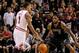 MIAMI, FL - JANUARY 29: Derrick Rose #1 of the Chicago Bulls is guarded by LeBron James #6 of the Miami Heat during a game at American Airlines Arena on January 29, 2012 in Miami, Florida. NOTE TO USER: User expressly acknowledges and agrees that, by downloading and/or using this Photograph, User is consenting to the terms and conditions of the Getty Images License Agreement. (Photo by Mike Ehrmann/Getty Images)
