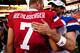 HONOLULU, HI - JANUARY 29: Aaron Rodgers #12 of the Green Bay Packers congratulates Ben Roethlisberger #7 of the Pittsburg Steelers after the NFL Pro Bowl at Aloha Stadium on January 29, 2012 in Honolulu, Hawaii. (Photo by Kent Nishimura/Getty Images)