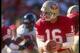 23 Sep 1990: Quarterback Joe Montana #16 of the San Francisco 49ers stares into the backfield as he turns to hand off the football to his running back during a play in the 49ers 19-13 victory over the Atlanta Falcons at Candlestick Park in San Francisco,