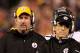 SAN FRANCISCO, CA - DECEMBER 19: Linebackers coach Keith Butler (L) and defensive coordinator Dick Lebeau of the Pittsburgh Steelers watch from the sidelines during the game against the San Francisco 49ers at Candlestick Park on December 19, 2011 in San Francisco, California. (Photo by Karl Walter/Getty Images)