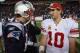 FOXBORO, MA - NOVEMBER 6: Tom Brady #12 of the New England Patriots congratulates Eli Manning #10 of the New York Giants after the New York Giants 24-20 win on November 6, 2011 in Foxboro, Massachusetts. (Photo by Jim Rogash/Getty Images)