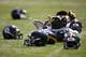 LATROBE, PA - AUGUST 06: Pittsburgh Steelers equipment lies on the field during training camp at St. Vincent College on August 6, 2009 in Latrobe, Pennsylvania. (Photo by Gregory Shamus/Getty Images)