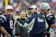FOXBORO, MA - SEPTEMBER 27: Quarterback coach Bill O'Brien (C) talks to (L-R) Brian Hoyer #8, head coach Bill Belichick and Tom Brady #12 of the New England Patriots in the third quarter of the game against the Atlanta Falcons at Gillette Stadium on September 27, 2009 in Foxboro, Massachusetts. (Photo by Elsa/Getty Images)