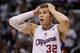 LOS ANGELES, CA - JANUARY 11: Blake Griffin #32 of the Los Angeles Clippers reacts after committing a foul in the fourth quarter against the Miami Heat at Staples Center on January 11, 2012 in Los Angeles, California. The Clippers defeated the Heat 95-89 in overtime. (Photo by Jeff Gross/Getty Images)