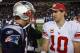 FOXBORO, MA - NOVEMBER 6: Tom Brady #12 of the New England Patriots congratulates Eli Manning #10 of the New York Giants after the New York Giants 24-20 win on November 6, 2011 in Foxboro, Massachusetts. (Photo by Jim Rogash/Getty Images)