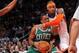 NEW YORK, NY - DECEMBER 25: Rajon Rondo #9 of the Boston Celtics is fouled by Carmelo Anthony #7 of the New York Knicks during the first half at Madison Square Garden on December 25, 2011 in New York City. NOTE TO USER: User expressly acknowledges and agrees that, by downloading and or using this photograph, User is consenting to the terms and conditions of the Getty Images License Agreement. (Photo by Christopher Pasatieri/Getty Images)