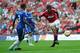 LONDON, ENGLAND - AUGUST 08: Antonio Valencia of Manchester United (C) beats Henrique Hilario of Chelsea to score their first goal during the FA Community Shield match between Chelsea and Manchester United at Wembley Stadium on August 8, 2010 in London, England. (Photo by Shaun Botterill/Getty Images)