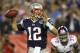GLENDALE, AZ - FEBRUARY 03: Quarterback Tom Brady #12 of the New England Patriots drops back to pass against the New York Giants the second half of Super Bowl XLII on February 3, 2008 at the University of Phoenix Stadium in Glendale, Arizona. The Giants defeated the Patriots 17-14. (Photo by Donald Miralle/Getty Images)