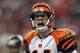 HOUSTON, TX - JANUARY 07: Andy Dalton #14 of the Cincinnati Bengals reacts against the Houston Texans during their 2012 AFC Wild Card Playoff game at Reliant Stadium on January 7, 2012 in Houston, Texas. (Photo by Jamie Squire/Getty Images)