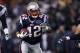 FOXBORO, MA - JANUARY 14: BenJarvus Green-Ellis #42 of the New England Patriots runs the ball against the Denver Broncos during their AFC Divisional Playoff Game at Gillette Stadium on January 14, 2012 in Foxboro, Massachusetts. (Photo by Elsa/Getty Images)