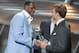 HOLLYWOOD - JULY 14: Winner for Best Breakthrough athlete, basketball player LeBron James is greeted on stage by quarterback Tom Brady at the 12th Annual ESPY Awards held at the Kodak Theatre on July 14, 2004 in Hollywood, California. This year's ESPY's will air Sunday, July 16th on ESPN beginning 9 PM EST/6 PM EST. (Photo by Carlo Allegri/Getty Images)