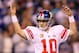 INDIANAPOLIS, IN - FEBRUARY 05: Eli Manning #10 of the New York Giants reacts against the New England Patriots during Super Bowl XLVI at Lucas Oil Stadium on February 5, 2012 in Indianapolis, Indiana. (Photo by Jamie Squire/Getty Images)
