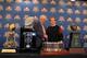 NEW ORLEANS, LA - JANUARY 10: Mal Moore the Athletic Director of the University of Alabama and Head coach Nick Saban of the Alabama Crimson Tide stand next to all the trophies awarded to Alabama as the national champion after defeating Louisiana State University Tigers in the 2012 Allstate BCS National Championship Game during a press conference on January 10, 2012 in New Orleans, Louisiana. (Photo by Andy Lyons/Getty Images)