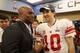 INDIANAPOLIS, IN - FEBRUARY 05: Quarterback Eli Manning #10 of the New York Giants celebrates with Amani Toomer after the Giants defeated the Patriots by a score of 21-17 in Super Bowl XLVI at Lucas Oil Stadium on February 5, 2012 in Indianapolis, Indiana. (Photo by Ezra Shaw/Getty Images)