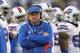 An unhappy Chan Gailey looks up at the scoreboard during the Bills' 49-21 loss to the Patriots.