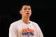 NEW YORK, NY - FEBRUARY 10: Jeremy Lin #17 of the New York Knicks looks on as he warms up against the Los Angeles Lakers at Madison Square Garden on February 10, 2012 in New York City. NOTE TO USER: User expressly acknowledges and agrees that, by downloading and or using this photograph, User is consenting to the terms and conditions of the Getty Images License Agreement. (Photo by Chris Chambers/Getty Images)