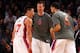 NEW YORK, NY - FEBRUARY 10: (L-R) Jeremy Lin #17, Steve Novak #16 and Landry Fields #2 of the New York Knicks celebrate after Lin made a 3-point basket in the fourth quarter at Madison Square Garden on February 10, 2012 in New York City. NOTE TO USER: User expressly acknowledges and agrees that, by downloading and or using this photograph, User is consenting to the terms and conditions of the Getty Images License Agreement. (Photo by Chris Chambers/Getty Images)