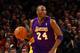 NEW YORK, NY - FEBRUARY 10: Kobe Bryant #24 of the Los Angeles Lakers brings the ball up court against the New York Knicks at Madison Square Garden on February 10, 2012 in New York City. NOTE TO USER: User expressly acknowledges and agrees that, by downloading and or using this photograph, User is consenting to the terms and conditions of the Getty Images License Agreement. (Photo by Chris Chambers/Getty Images)