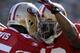 SAN FRANCISCO, CA - JANUARY 14: Vernon Davis #85 and Kyle Williams #10 of the San Francisco 49ers celebrates after Davis goes forty nine yards on a pass play for a touchdown against the New Orleans Saints in the first quarter during the Divisional Playoffs at Candlestick Park on January 14, 2012 in San Francisco, California. The 49ers won the game 36-32. (Photo by Thearon W. Henderson/Getty Images)
