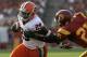 LOS ANGELES - SEPTEMBER 17: Running back Antwon Bailey #29 of the Syracuse Orangemen carries the ball against cornerback Nickell Robey #21 of the USC Trojans at the Los Angeles Memorial Coliseum on September 17, 2011 in Los Angeles, California. (Photo by Stephen Dunn/Getty Images)