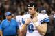 NEW ORLEANS, LA - JANUARY 07: Matthew Stafford #9 of the Detroit Lions looks on from the bench against the New Orleans Saints during their 2012 NFC Wild Card Playoff game at Mercedes-Benz Superdome on January 7, 2012 in New Orleans, Louisiana. (Photo by Ronald Martinez/Getty Images)