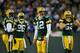 GREEN BAY, WI - JANUARY 15: Aaron Rodgers #12 of the Green Bay Packers looks on in the third quarter against the New York Giants during their NFC Divisional playoff game at Lambeau Field on January 15, 2012 in Green Bay, Wisconsin. (Photo by Jamie Squire/Getty Images)