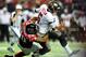 ATLANTA, GA - JANUARY 01: Lawrence Sidbury #90 of the Atlanta Falcons sacks quarterback Josh Freeman #5 of the Tampa Bay Buccaneers during play at the Georgia Dome on January 1, 2012 in Atlanta, Georgia. The Falcons won 45-24. (Photo by Grant Halverson/Getty Images)