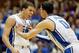 DURHAM, NC - FEBRUARY 16: Austin Rivers #0 of the Duke Blue Devils celebrates with teammate Seth Curry #30 as the Duke Blue Devils defeat the North Carolina State Wolfpack 78-73 at Cameron Indoor Stadium on February 16, 2012 in Durham, North Carolina. (Photo by Streeter Lecka/Getty Images)