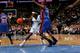 DENVER - NOVEMBER 8: J.R. Smith #1 of the Denver Nuggets is defended by Jamal Crawford #11 of the New York Knicks during the game on November 8, 2006 at the Pepsi Center in Denver, Colorado. The Knicks won 109-107. NOTE TO USER: User expressly acknowledges and agrees that, by downloading and or using this photograph, user is consenting to the term and conditions of the Getty Images License Agreement. (Photo by Doug Pensinger/Getty Images)