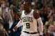 BOSTON, MA - MAY 07: Rajon Rondo #9 of the Boston Celtics heads down court after he scored on a break away in the second half against the Miami Heat in Game Three of the Eastern Conference Semifinals in the 2011 NBA Playoffs on May 7, 2011 at the TD Garden in Boston, Massachusetts. The Boston Celtics defeated the Miami Heat 97-81. NOTE TO USER: User expressly acknowledges and agrees that, by downloading and or using this photograph, User is consenting to the terms and conditions of the Getty Images License Agreement. (Photo by Elsa/Getty Images)