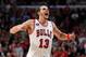 CHICAGO, IL - MAY 15: Joakim Noah #13 of the Chicago Bulls reacts against the Miami Heat in Game One of the Eastern Conference Finals during the 2011 NBA Playoffs on May 15, 2011 at the United Center in Chicago, Illinois. NOTE TO USER: User expressly acknowledges and agrees that, by downloading and or using this photograph, User is consenting to the terms and conditions of the Getty Images License Agreement (Photo by Gregory Shamus/Getty Images)