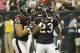 HOUSTON - AUGUST 20: Running back Arian Foster #23 of the Houston Texans celebrates with center Chris Myers #55 after scoring in the first quarter against the New Orleans Saints at Reliant Stadium on August 20, 2011 in Houston, Texas. (Photo by Bob Levey/Getty Images)