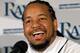 ST PETERSBURG, FL - FEBRUARY 01: Manny Ramirez #24 of the Tampa Bay Rays talks with reporters at a press conference at Tropicana Field on February 1, 2011 in St Petersburg, Florida. (Photo by J. Meric/Getty Images)