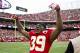 KANSAS CITY, MO - DECEMBER 18: Brandon Carr #39 of the Kansas City Chiefs celebrates after a win against the Green Bay Packers at Arrowhead Stadium on December 18, 2011 in Kansas CIty, Missouri. The Chiefs defeated the Packers 19-14. (Photo by Wesley Hitt/Getty Images)