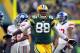 GREEN BAY, WI - JANUARY 15: Jermichael Finley #88 of the Green Bay Packers reacts after a play against the New York Giants during their NFC Divisional playoff game at Lambeau Field on January 15, 2012 in Green Bay, Wisconsin. (Photo by Jamie Squire/Getty Images)