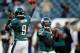 PHILADELPHIA, PA - DECEMBER 18: Vince Young #9 and Michael Vick #7 of the Philadelphia Eagles warm up before the start the Eagles game against the New York Jets at Lincoln Financial Field on December 18, 2011 in Philadelphia, Pennsylvania. (Photo by Rob Carr/Getty Images)